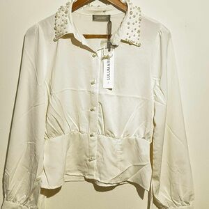 Lulumari White Pearl-Studded Blazer